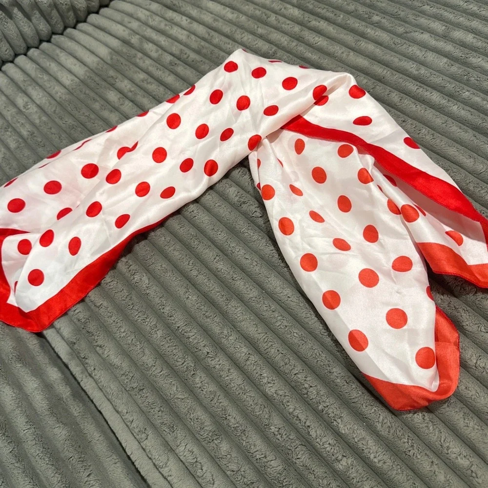 SunKyungSa Red White Polka Dot Square Scarf Satin Feel 34x34 Retro Accessory